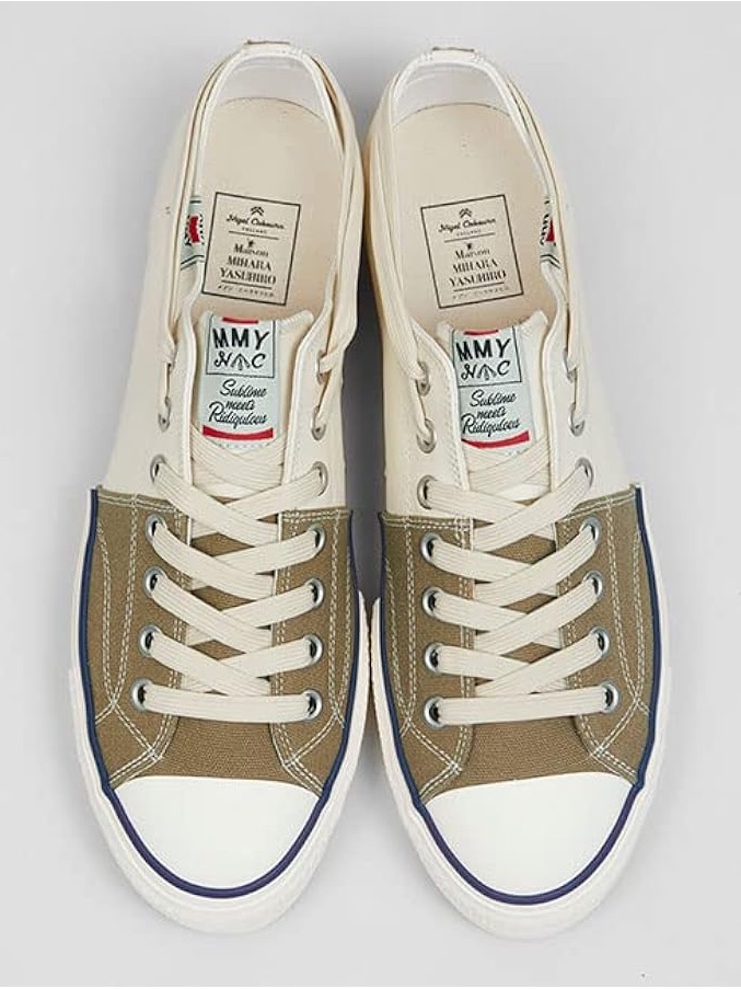 Miharayasuhiro Low-Top Sneakers In Cream And Olive With Navy Trim